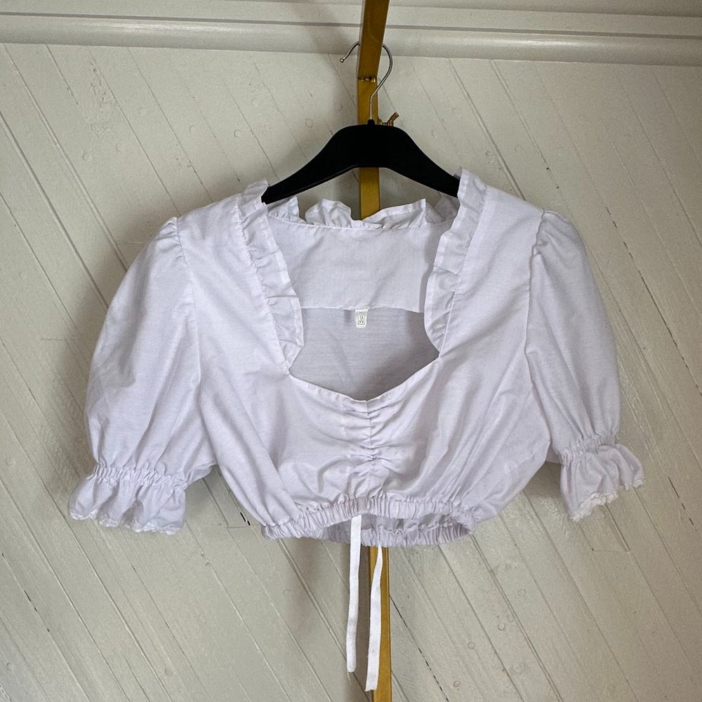 1980's Small White Cropped Italian Puff Sleeve Top